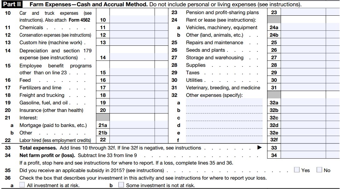 Part II:  Farm Expenses